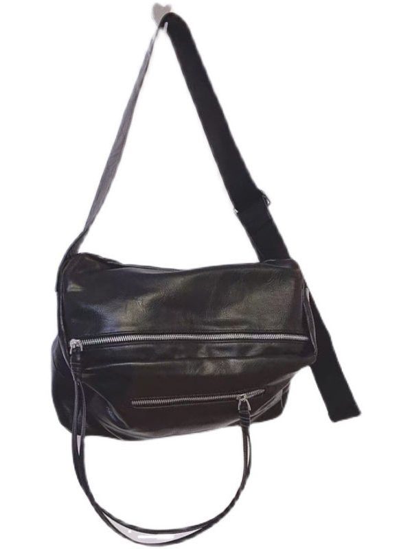 Casual Black Zippered Solid Durable Faux Leather Messenger Bag