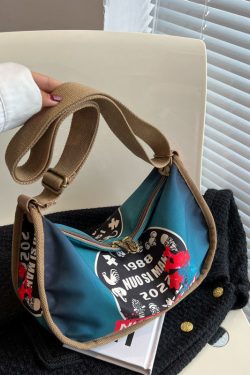 Casual Blue Appliqued Nylon Messenger Bag Satchel Bag Handbag