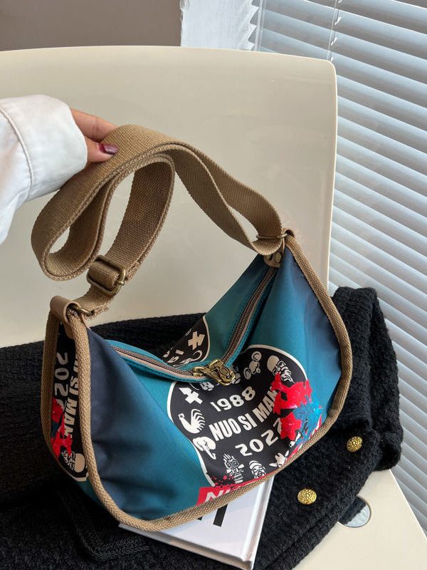 Casual Blue Appliqued Nylon Messenger Bag Satchel Bag Handbag