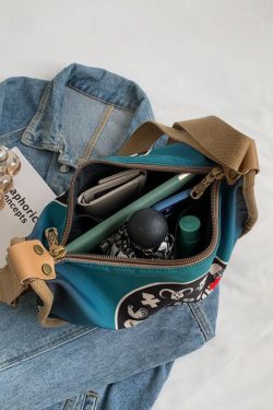 Casual Blue Appliqued Nylon Messenger Bag Satchel Bag Handbag