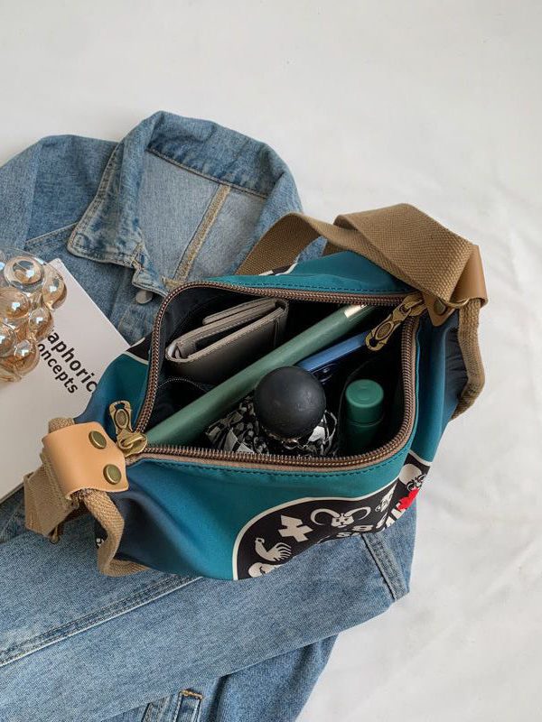 Casual Blue Appliqued Nylon Messenger Bag Satchel Bag Handbag