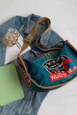 Casual Blue Appliqued Nylon Messenger Bag Satchel Bag Handbag