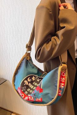 Casual Blue Appliqued Nylon Messenger Bag Satchel Bag Handbag