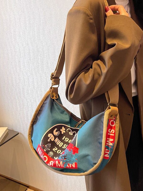 Casual Blue Appliqued Nylon Messenger Bag Satchel Bag Handbag