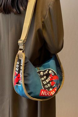 Casual Blue Appliqued Nylon Messenger Bag Satchel Bag Handbag