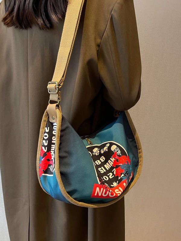 Casual Blue Appliqued Nylon Messenger Bag Satchel Bag Handbag