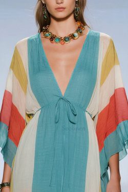 Casual Blue Asymmetrical Striped Cotton Dresses Summer