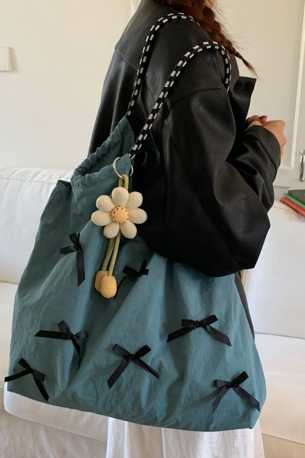 Casual Blue Bow Large Capacity Canvas Shoulder Bag