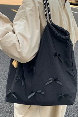 Casual Blue Bow Large Capacity Canvas Shoulder Bag