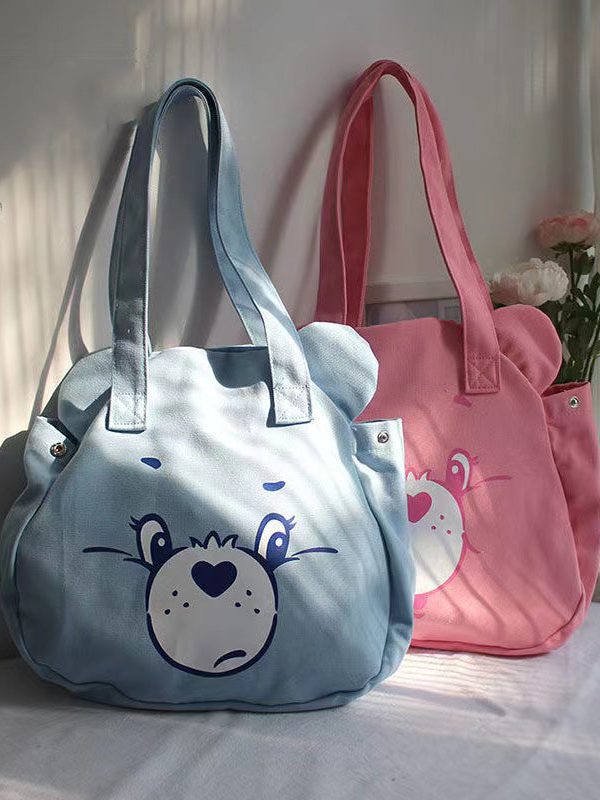 Casual Blue Cartoon Print Large Capacity Satchel Bag Handbag