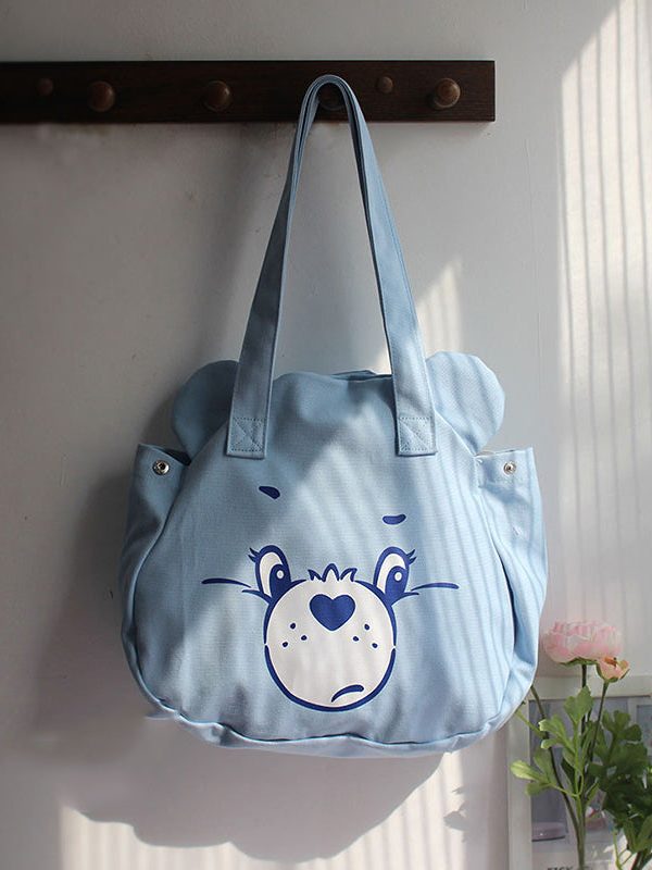 Casual Blue Cartoon Print Large Capacity Satchel Bag Handbag