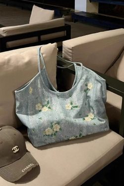 Casual Blue Embroideried Large Capacity Denim Shoulder Bag