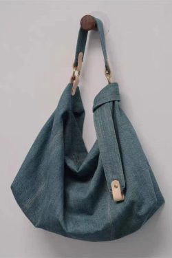 Casual Blue Large Capacity Solid Durable Denim Satchel Handbag