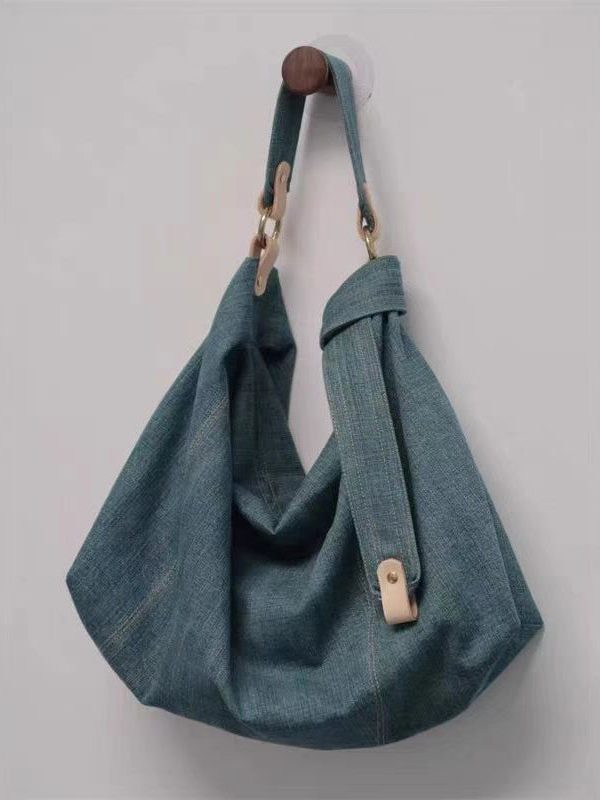 Casual Blue Large Capacity Solid Durable Denim Satchel Handbag