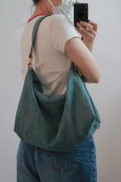 Casual Blue Large Capacity Solid Durable Denim Satchel Handbag