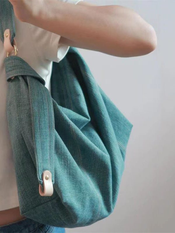 Casual Blue Large Capacity Solid Durable Denim Satchel Handbag