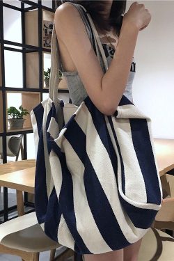 Casual Blue Striped High-capacity Cozy Canvas Satchel Handbag