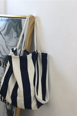 Casual Blue Striped High-capacity Cozy Canvas Satchel Handbag