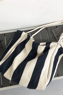 Casual Blue Striped High-capacity Cozy Canvas Satchel Handbag