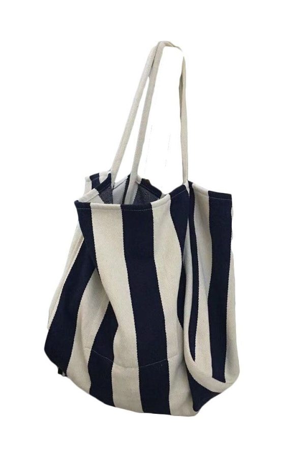 Casual Blue Striped High-capacity Cozy Canvas Satchel Handbag