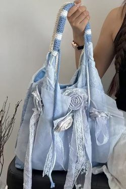 Casual Blue Tie Dye Floral Lace Satchel Handbag