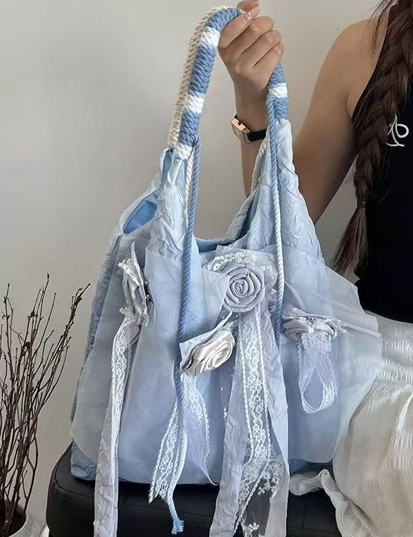 Casual Blue Tie Dye Floral Lace Satchel Handbag