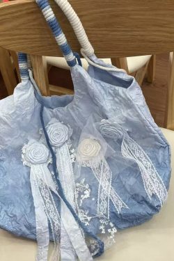 Casual Blue Tie Dye Floral Lace Satchel Handbag