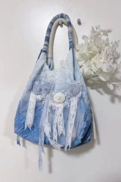Casual Blue Tie Dye Floral Lace Satchel Handbag