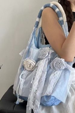 Casual Blue Tie Dye Floral Lace Satchel Handbag