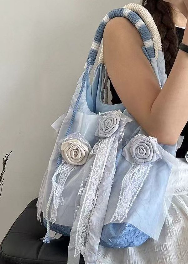 Casual Blue Tie Dye Floral Lace Satchel Handbag