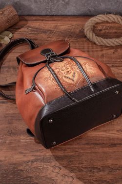 Casual Brown Animal Jacquard Calf Leather Backpack Bag