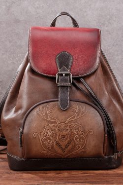 Casual Brown Animal Jacquard Calf Leather Backpack Bag