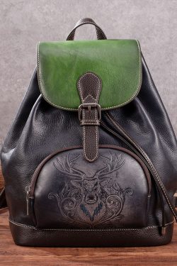 Casual Brown Animal Jacquard Calf Leather Backpack Bag