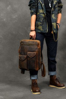 Casual Brown Calf Leather Original Design Man's Backpack Bag