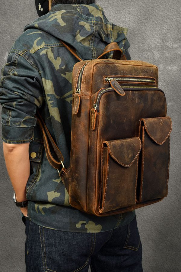 Casual Brown Calf Leather Original Design Man's Backpack Bag