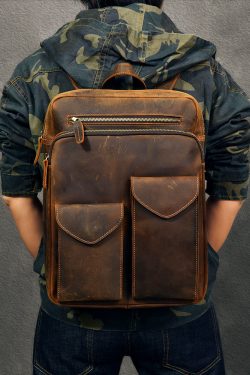 Casual Brown Calf Leather Original Design Man's Backpack Bag