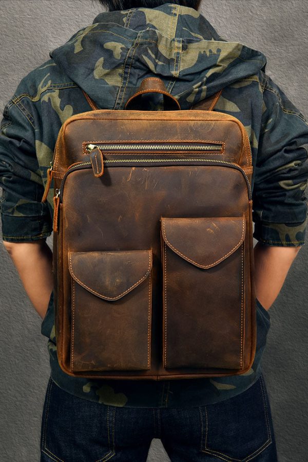 Casual Brown Calf Leather Original Design Man's Backpack Bag