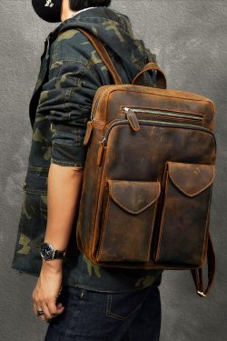 Casual Brown Calf Leather Original Design Man's Backpack Bag