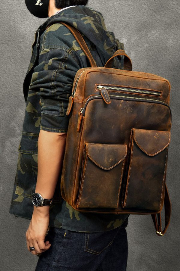 Casual Brown Calf Leather Original Design Man's Backpack Bag