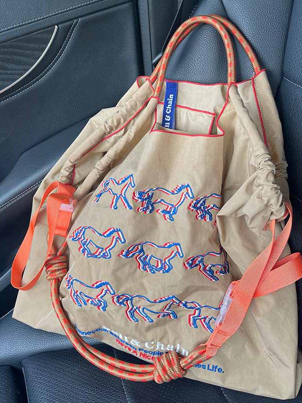 Casual Brown Embroidery Large Capacity Shopping Bag