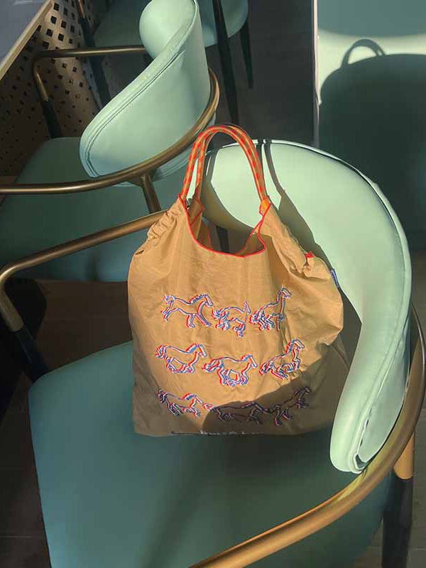 Casual Brown Embroidery Large Capacity Shopping Bag