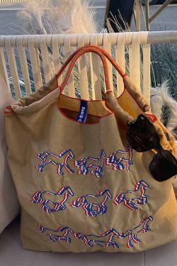 Casual Brown Embroidery Large Capacity Shopping Bag