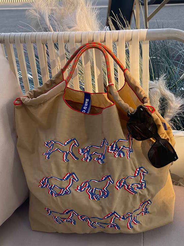 Casual Brown Embroidery Large Capacity Shopping Bag