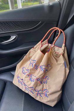 Casual Brown Embroidery Large Capacity Shopping Bag
