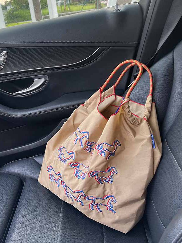 Casual Brown Embroidery Large Capacity Shopping Bag