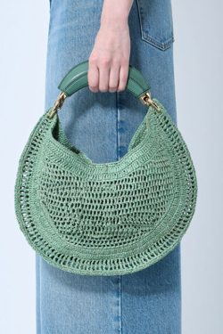 Casual Brown Hollow Out Round Shaped Faux Leather Tote Handbag