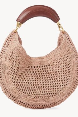 Casual Brown Hollow Out Round Shaped Faux Leather Tote Handbag