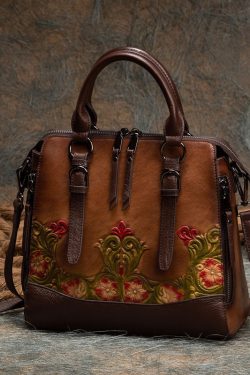 Casual Brown Jacquard Calf Leather Tote Handbag