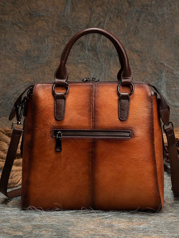 Casual Brown Jacquard Calf Leather Tote Handbag