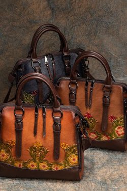 Casual Brown Jacquard Calf Leather Tote Handbag